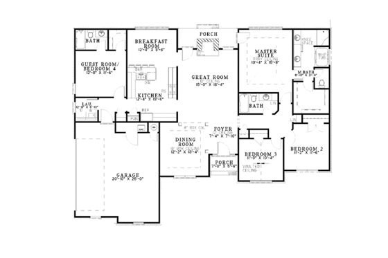Floor Plan - Main Floor for Ranch House Plan #17-3149 - 4 bed, 3 bath
