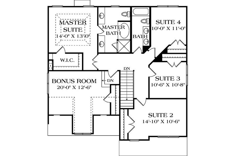 Dream House Plan - Floor Plan - Upper Floor for Colonial House Plan #453-505 - 4 bed, 2.5 bath