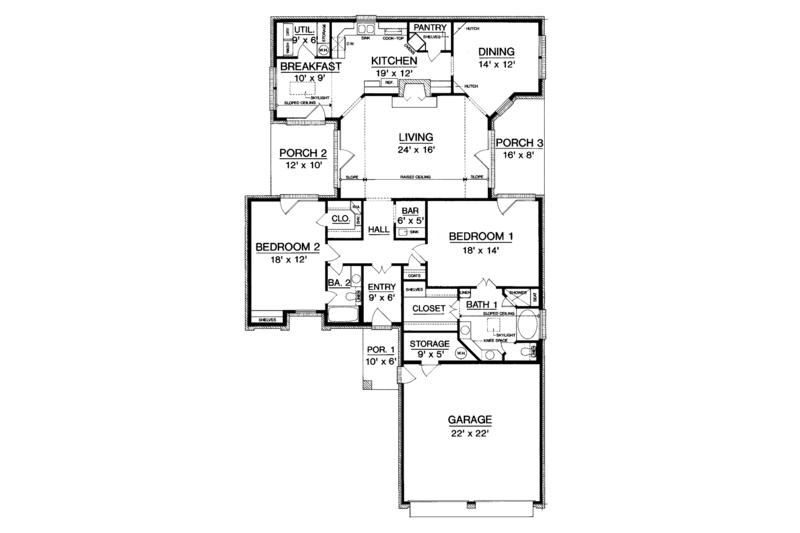 Dream House Plan - Floor Plan - Main Floor for Ranch House Plan #45-388 - 2 bed, 2 bath