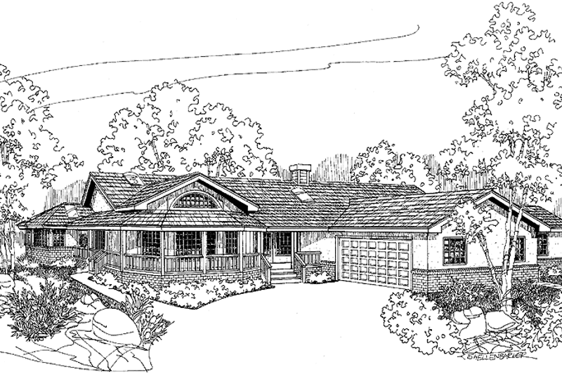 Home Plan - Exterior - Front Elevation 3 for Country House Plan #60-1035 - 4 bed, 3 bath