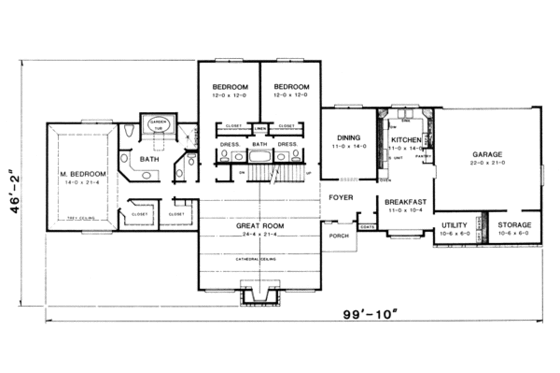 Floor Plan - Main Floor for Contemporary House Plan #10-152 - 3 bed, 2 bath