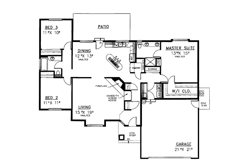 Home Plan - Floor Plan - Main Floor for Contemporary House Plan #60-809 - 3 bed, 2 bath