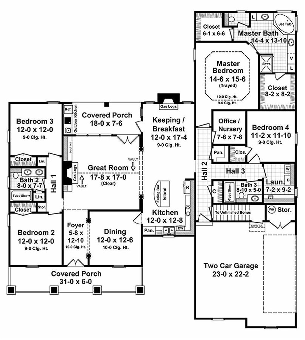 Country Style House Plan 4 Beds 3 Baths 2500 Sq/Ft Plan