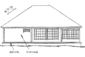 Exterior - Rear Elevation for Traditional House Plan #20-351 - 2 bed, 2 bath