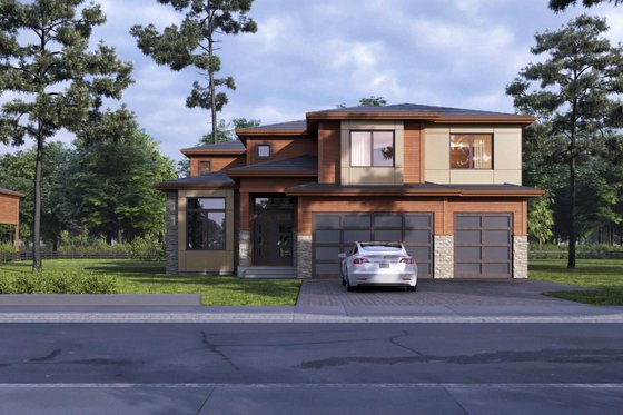 Exterior - Front Elevation 3 for Contemporary House Plan #1066-57 - 4 bed, 4.5 bath