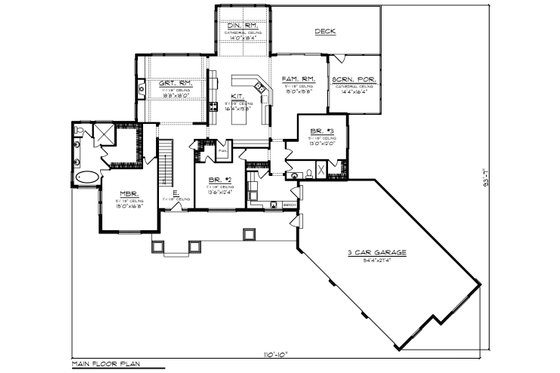 Floor Plan - Main Floor for Ranch House Plan #70-1468 - 3 bed, 2 bath