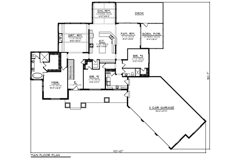 Dream House Plan - Floor Plan - Main Floor for Ranch House Plan #70-1468 - 3 bed, 2 bath