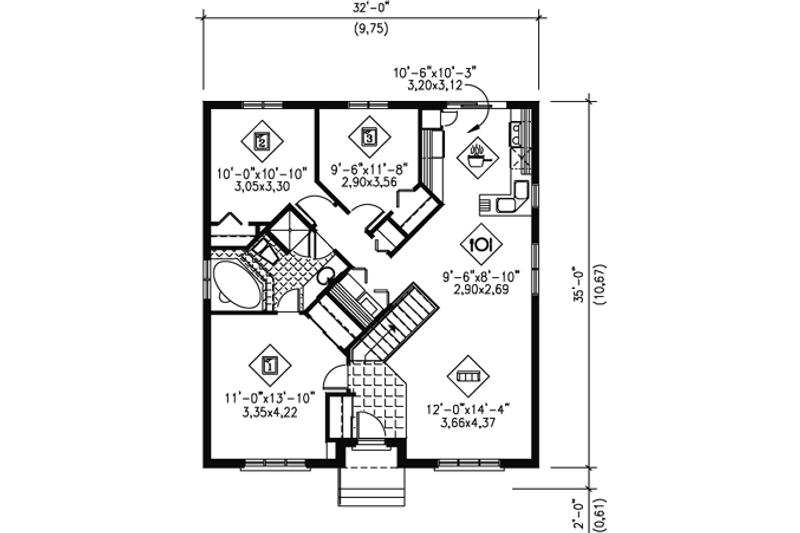 Dream House Plan - Floor Plan - Main Floor for European House Plan #25-4139 - 3 bed, 1 bath