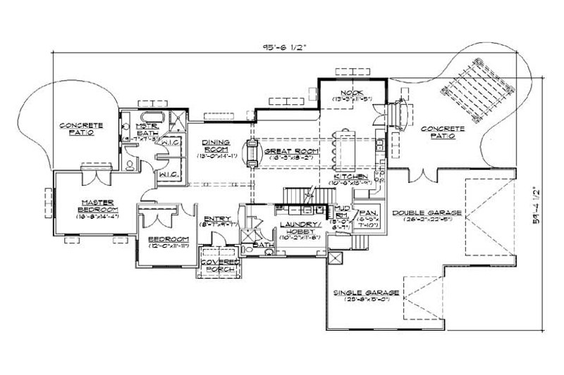 Home Plan - Floor Plan - Main Floor for Ranch House Plan #5-387 - 4 bed, 3 bath