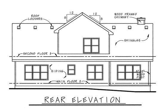 Exterior - Rear Elevation for Cottage House Plan #20-874 - 4 bed, 3 bath