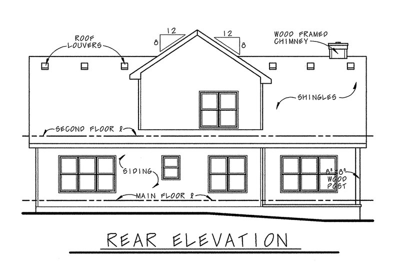 House Design - Exterior - Rear Elevation for Cottage House Plan #20-874 - 4 bed, 3 bath
