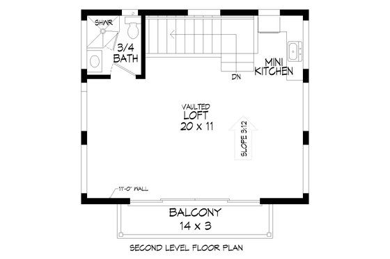 Floor Plan - Upper Floor for Contemporary House Plan #932-177, 1 bath