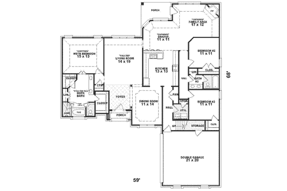 Floor Plan - Main Floor for European House Plan #81-335 - 4 bed, 3 bath