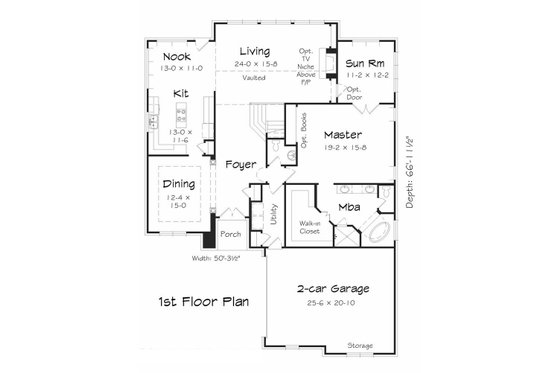 Floor Plan - Main Floor for Traditional House Plan #329-359 - 4 bed, 2.5 bath