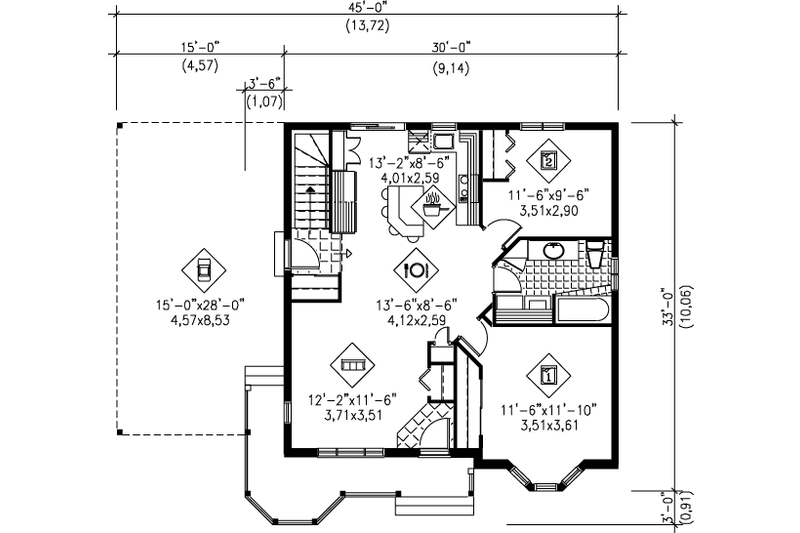 Dream House Plan - Floor Plan - Main Floor for Cottage House Plan #25-1023 - 2 bed, 1 bath