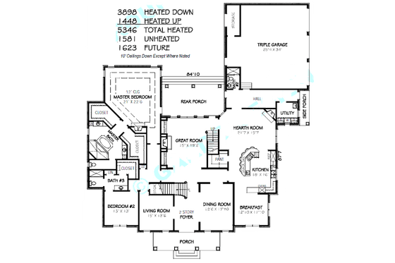 Floor Plan - Main Floor for Colonial House Plan #424-220 - 4 bed, 5 bath