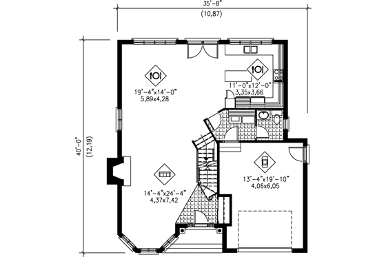 Floor Plan - Main Floor for European House Plan #25-2169 - 4 bed, 1.5 bath
