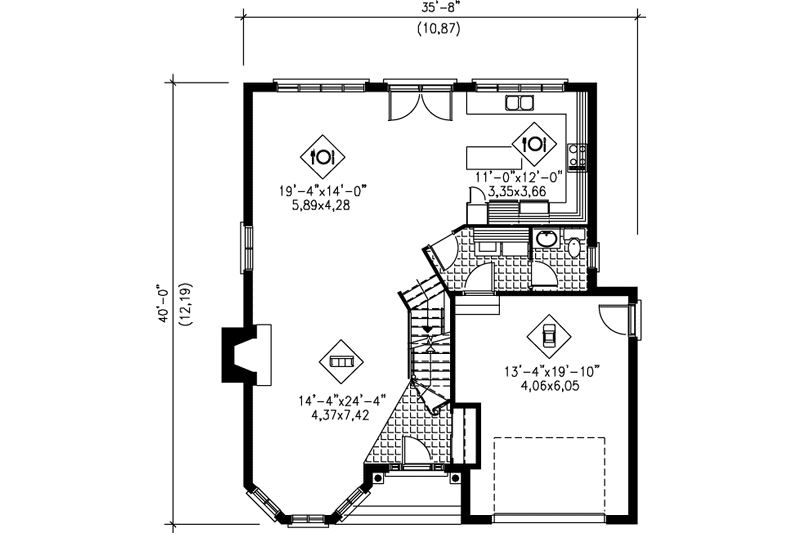 House Plan Design - Floor Plan - Main Floor for European House Plan #25-2169 - 4 bed, 1.5 bath