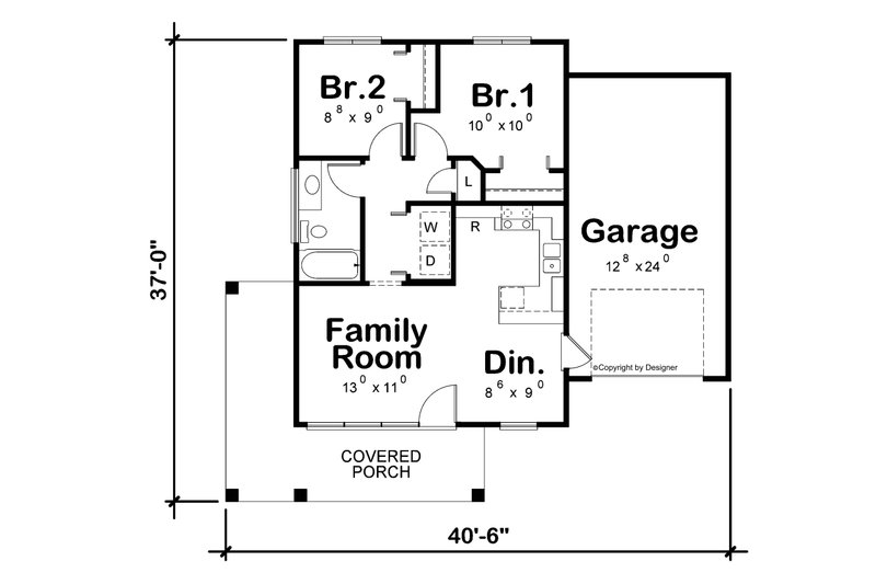Architectural House Design - Floor Plan - Main Floor for Contemporary House Plan #20-2511 - 2 bed, 1 bath