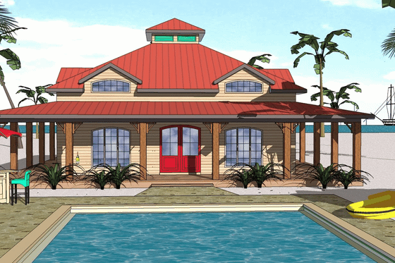 Exterior - Front Elevation for Beach House Plan #8-141 - 2 bed, 2 bath