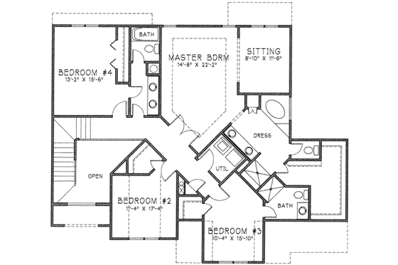 Floor Plan - Upper Floor for European House Plan #6-213 - 4 bed, 3.5 bath