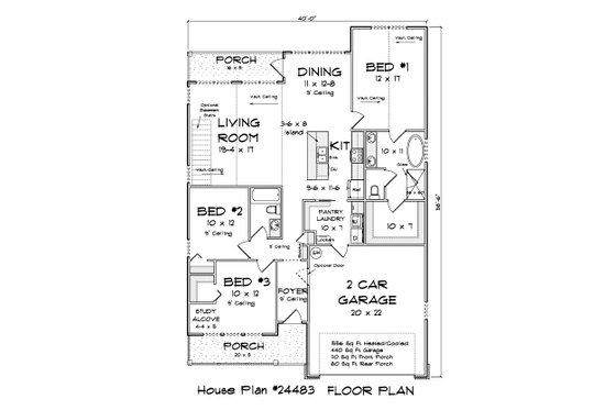 Floor Plan - Main Floor for Cottage House Plan #513-2276 - 3 bed, 2 bath