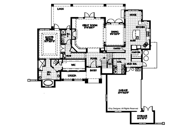 Home Plan - Floor Plan - Main Floor for Mediterranean House Plan #999-111 - 3 bed, 3 bath