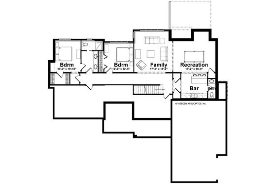 Floor Plan - Lower Floor for Bungalow House Plan #928-169 - 2 bed, 2.5 bath