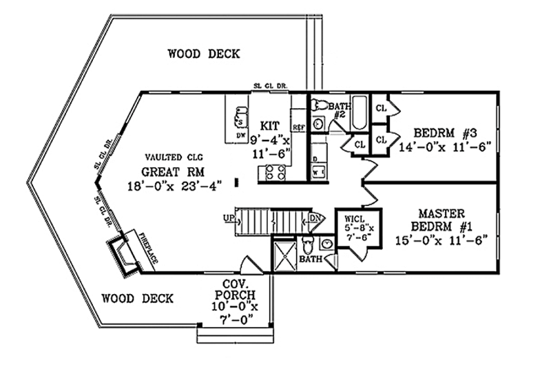 Architectural House Design - Floor Plan - Main Floor for Cabin House Plan #314-285 - 3 bed, 3 bath