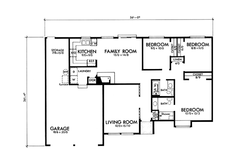 Dream House Plan - Floor Plan - Main Floor for Ranch House Plan #320-1353 - 3 bed, 2 bath