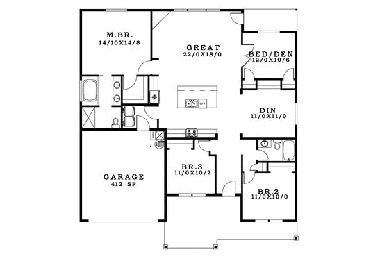 Floor Plan - Main Floor for Ranch House Plan #943-32 - 4 bed, 2 bath