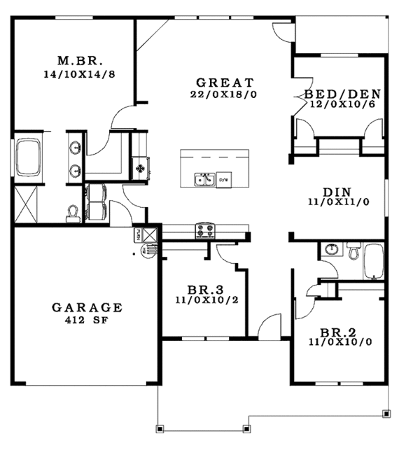 House Design - Ranch Floor Plan - Main Floor Plan #943-32