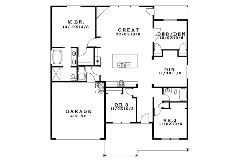 House Design - Floor Plan - Main Floor for Ranch House Plan #943-32 - 4 bed, 2 bath