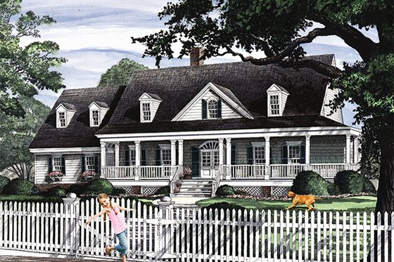 Exterior - Front Elevation for Country House Plan #137-366 - 4 bed, 3 bath