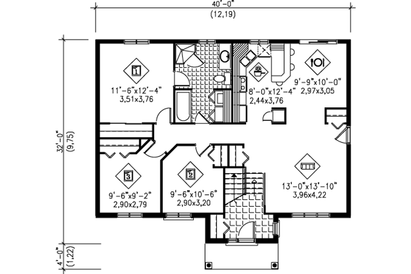 Dream House Plan - Floor Plan - Main Floor for Traditional House Plan #25-4095 - 3 bed, 1 bath