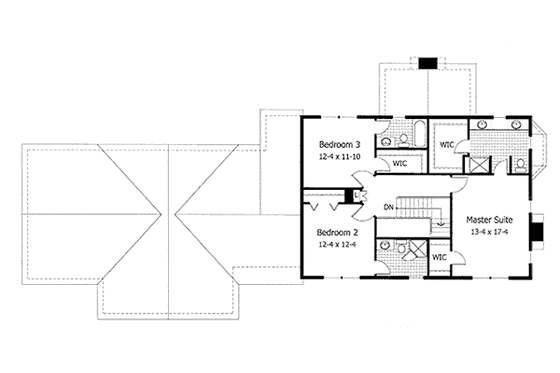 Floor Plan - Upper Floor for Colonial House Plan #51-134 - 3 bed, 3.5 bath