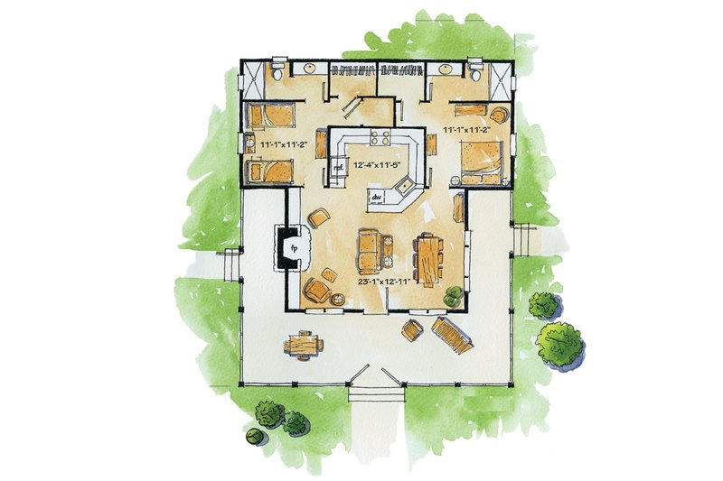 Dream House Plan - Floor Plan - Main Floor for Country House Plan #942-13 - 2 bed, 2 bath