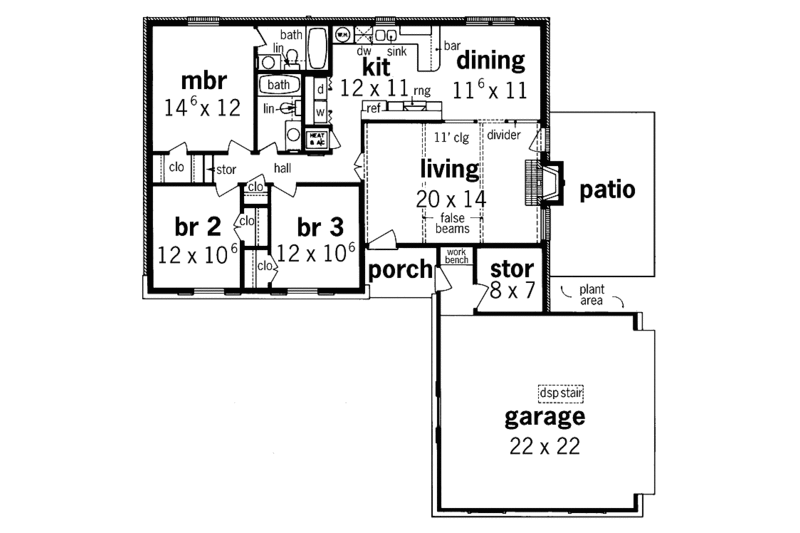 Home Plan - Floor Plan - Main Floor for Traditional House Plan #45-400 - 3 bed, 2 bath