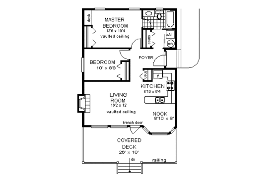 Floor Plan - Main Floor for Ranch House Plan #18-161 - 2 bed, 1 bath