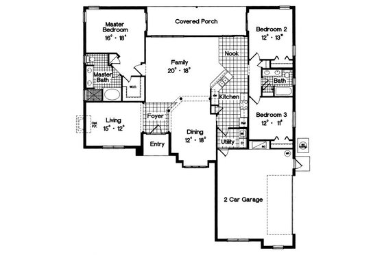 Floor Plan - Main Floor for Mediterranean House Plan #417-190 - 3 bed, 2 bath