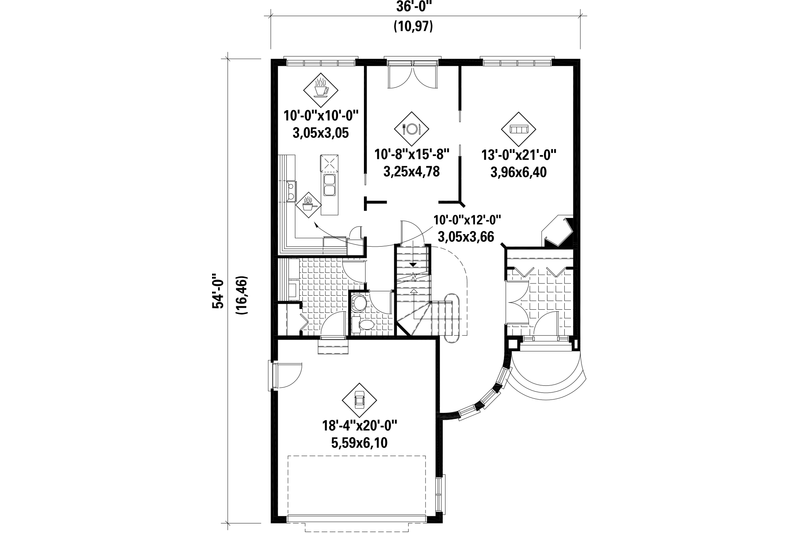 House Design - Floor Plan - Main Floor for European House Plan #25-4477 - 4 bed, 2 bath