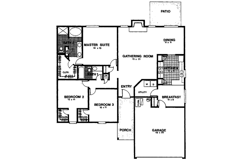 Dream House Plan - Floor Plan - Main Floor for Ranch House Plan #30-301 - 3 bed, 2 bath