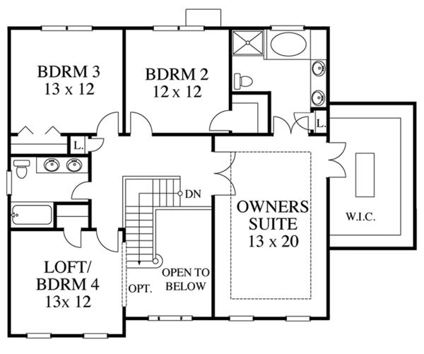 Architectural House Design - Colonial Floor Plan - Upper Floor Plan #1053-61