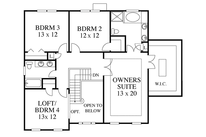 Architectural House Design - Floor Plan - Upper Floor for Colonial House Plan #1053-61 - 3 bed, 3 bath