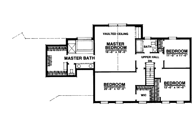 House Blueprint - Floor Plan - Upper Floor for Classical House Plan #1016-24 - 4 bed, 2.5 bath