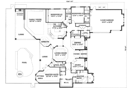 Floor Plan - Main Floor for Mediterranean House Plan #27-262 - 3 bed, 3.5 bath