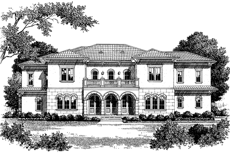 Home Plan - Exterior - Front Elevation 4 for Mediterranean House Plan #453-383 - 5 bed, 5.5 bath