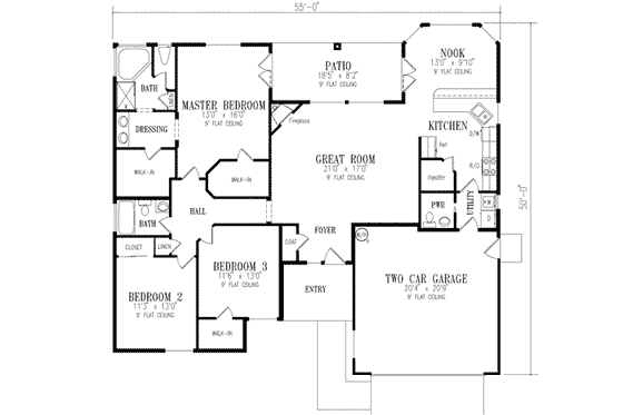 Floor Plan - Main Floor for Mediterranean House Plan #1-370 - 3 bed, 2.5 bath