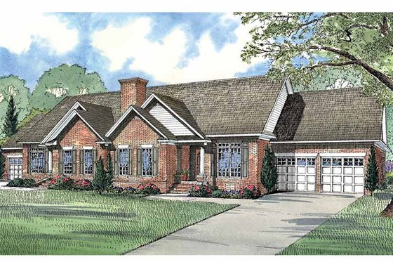 Exterior - Front Elevation 3 for Ranch House Plan #17-2967 - 6 bed, 4 bath