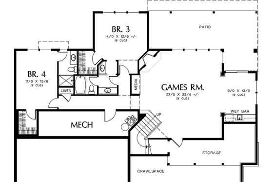 Floor Plan - Lower Floor for Mediterranean House Plan #48-887 - 4 bed, 4 bath